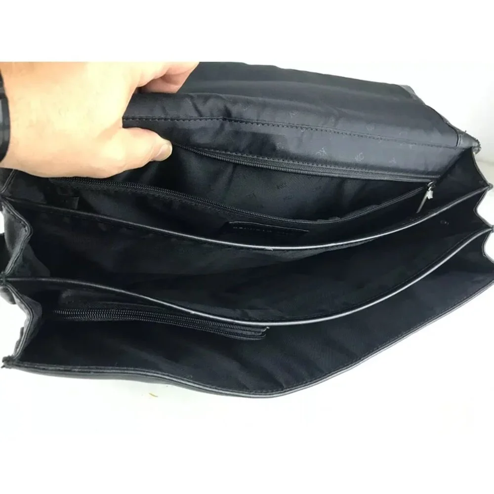 Kenneth Cole Briefcase/Document Case Unisex Black‎ Leather Pockets Top Handle